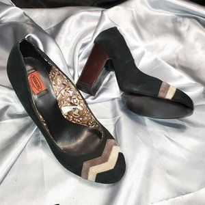 NEW MISSONI black brown suede leather thick block high heel pumps SZ 7.5